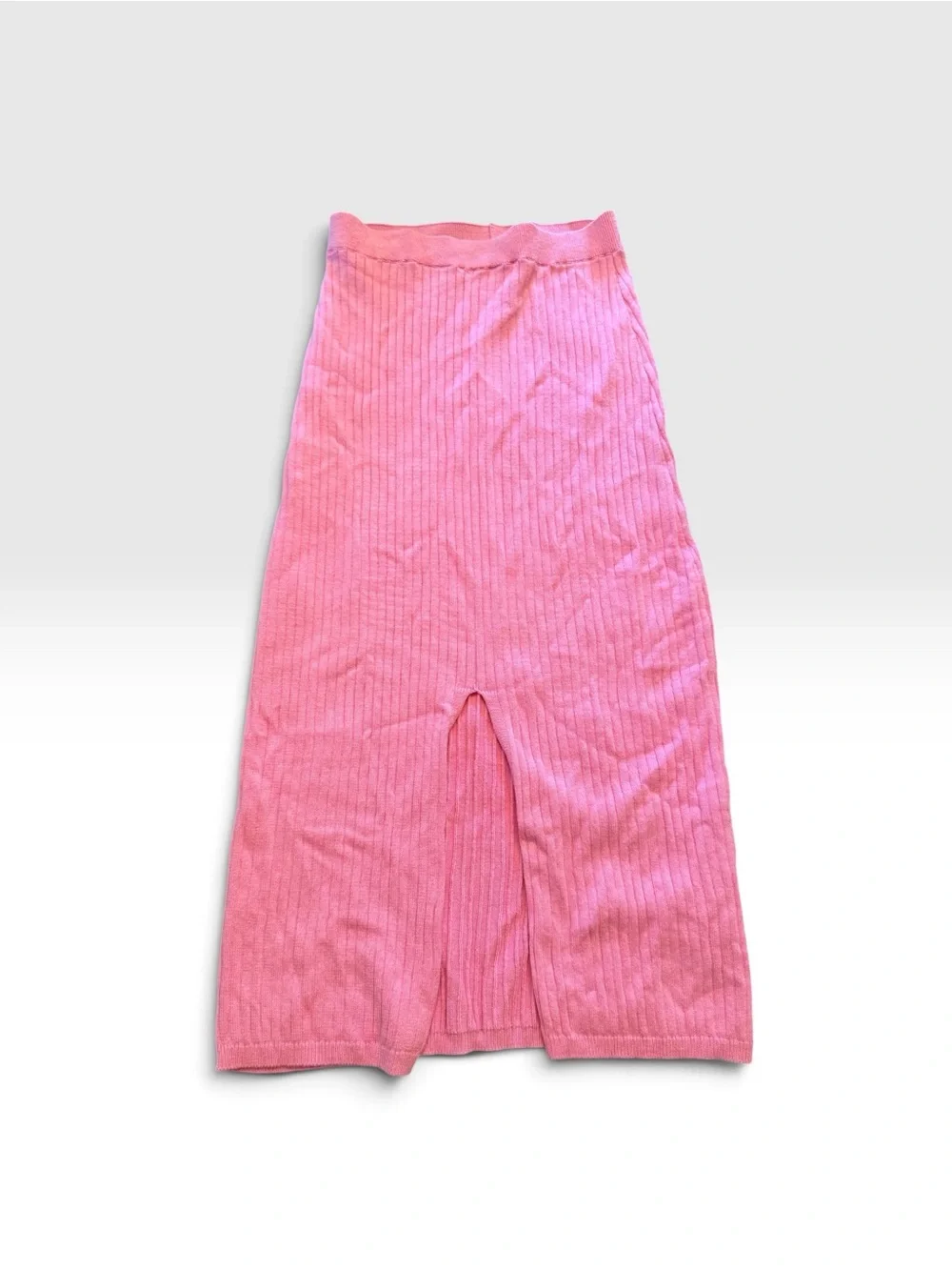 Free People Pink Ribbed Midi Skirt with Front Slit